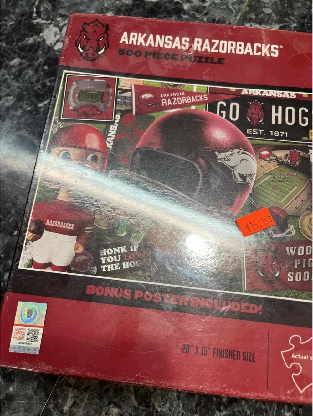 ARKANSAS RAZORBACKS NCAA FOOTBALL TEAM PUZZLE 500 PIECES NEW